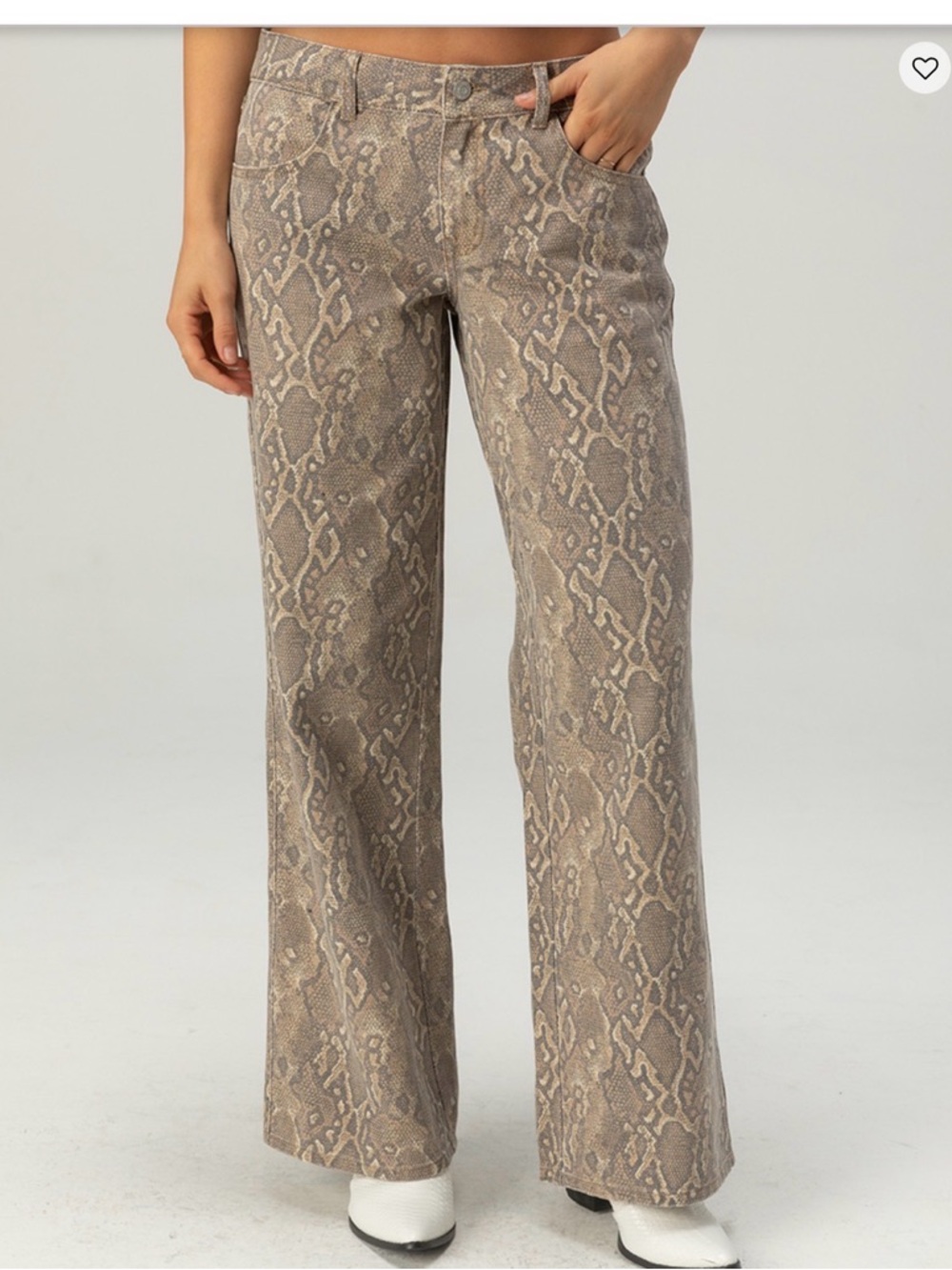 love.fire Snake-Print Wide Leg Pants - Taupe & Cream
